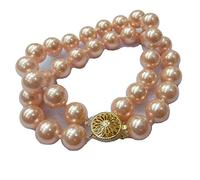 Schmuckwilli 2-reihig Perlenarmband für Damen & Mädchen - 20cm Länge mit 12mm großen rosa runden Perlen - Elegante Armband mit Muschelkernperlen MK Perlen für jeden Anlass - Perlenarmreife Frauen