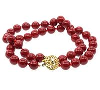 Schmuckwilli 2-reihig Perlenarmband für Damen & Mädchen - 20cm Länge mit 8mm großen roten runden Perlen - Elegante Armband mit Muschelkernperlen MK Perlen für jeden Anlass - Perlenarmreife Frauen