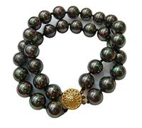 Schmuckwilli 2-reihig Perlenarmband für Damen & Mädchen - 20cm Länge mit 8mm großen schwarzen runden Perlen - Elegante Armband mit Muschelkernperlen MK Perlen für jeden Anlass - Perlenarmreife Frauen