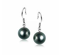 Schmuckwilli Perlenohringe für Damen & Mädchen - mit grün schwarzen runden Perlen - Elegante Ohrringe mit Muschelkernperlen MK Perlen für jeden Anlass - Ohrstecker - Ohrhänger Pearl earrings für Frau