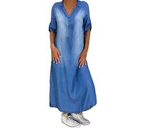 Schnäppchen des Tages Damen Jeanskleid Sommer Kurze Ärmel Button Down Gestaffelt Denim Kleid, Jeanskleid Hemdblusenkleid Damen Lang Blusenkleid Damen Strandkleid Damen Luftig