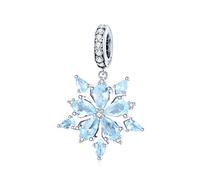 Schneeflocke Anhänger Charms für Pandora Armbänder,Sterling Silber 925 Weihnachten Blau Zirkonia Charms Bead