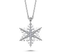 Schneeflocke Diamant Anhänger mit Kette Kollier Halskette in 14 Karat Weißgold
