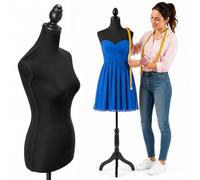 Schneiderpuppe Damenbüste für Schneiderpuppen Kleidung Tailleur Torso Damen Höhe verstellbar für Vitrinen mit Stativ Holzstruktur 42 x 170 cm (Total Black)