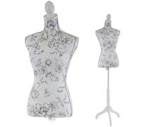 Schneiderpuppe T222, Schaufensterpuppe Torso weiblich, Fiberglas - Weiß mit Blumen
