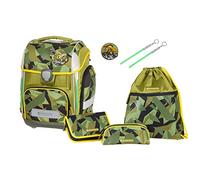 Schneiders 78387-065 - Schulranzen-Set Construction in Olivgrün, für Jungen, 6-teiliges Set für den Schulanfang mit Schultasche, Federmappe, Schlamper, Sport-Beutel, 2 Klett-Motiven und 2 Leuchtstäben