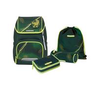 Schneiders Ergojet Schultasche Set Dino (6-teilig) - Wandelbarer Schulranzen zum Schulrucksack, mit LED-System, befülltem Federpennal, ergonomisch & nachhaltig, 21L, Grün