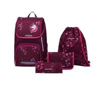 Schneiders Ergojet Schultasche Set Floral Fantasy (6-teilig) - Wandelbarer Mädchen-Schulranzen Einhorn, LED-Licht, ergonomisch & nachhaltig, leicht (990g), Schule & Freizeit, 21L, Bordeaux-Rot