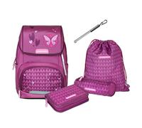 Schneiders Ergojet Schultasche Set Purple Hearts (6-teilig) - Wandelbarer Mädchen-Schulranzen mit LED-Licht, ergonomisch & nachhaltig, leicht (990g), Herzen & Schmetterling, 21L, Violett