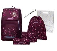 Schneiders Ergoplus Schultasche Set Berry Blossom (8-teilig) - Wandelbare Mädchen-Schultasche mit LED, ergonomisch & nachhaltig, superleicht (950g), 22L, rosa/pink, inkl. Zubehör & Heftbox
