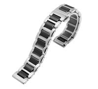 Schnellverschluss-Edelstahl-Keramik-Armband for Herren und Damen, modisches Armband, Schwarz, Weiß, Roségold(Black silver,14mm)