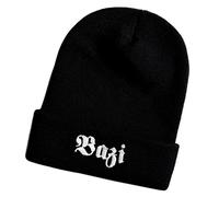 Schnoschi Schwarze Mütze/Strickmütze mit Bazi Spruch Bestickt für Damen, Herren, Jugendliche und Kinder, Beanie Wollmütze Hip Hop Wintermütze Rollmütze Streetwear Unisex OneSize