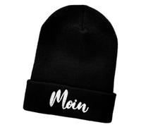 Schnoschi Schwarze Mütze/Strickmütze mit Moin Spruch Bestickt für Damen, Herren, Jugendliche und Kinder, Beanie Wollmütze Hip Hop Wintermütze Rollmütze Streetwear Unisex OneSize