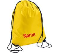 Schnoschi Turnbeutel gelb mit NAMEN bestickt aus wasserabweisendem Nylon, Sportbeutel, Schwimmbeutel, Gym Sack, Gym Bag, SOL'S