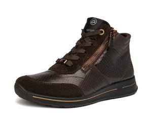 Schnürboots ARA "OSAKA", Damen, Gr. 7 (41), braun (dunkelbraun), Glattleder, Veloursleder, Reptilienprägung, Schuhe Schnürboots, Herbstboots, mit beidseitigen Reißverschlüssen, H-Weite (=sehr weit) (7