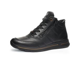 Schnürboots ARA "OSAKA", Damen, Gr. 8,5 (42,5), schwarz (schwarz, schwarz), Glattleder, Schuhe Schnürboots, Herbstboots, mit beidseitigen Reißverschlüssen, H-Weite (=sehr weit) (28531812-8,5) schwarz,