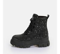 Schnürboots BUFFALO "ASPHA LACEUP HI", Damen, Gr. 39, schwarz, Textil, Schuhe Schnürboots, Plateauboots, Schnürstiefelette mit stylischem Glitterbesatz (37536435-39) schwarz