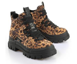 Schnürboots BUFFALO "ASPHA NC MID", Damen, Gr. 38, braun (braun, leo), Velourslederimitat, Schuhe Schnürboots, Trendboots, Stiefelette, Plateauboots im Leo-Look (88144701-38) braun, leo