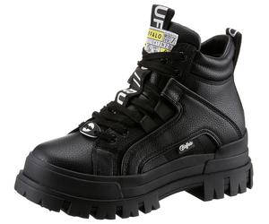 Schnürboots BUFFALO "ASPHA NC MID", Damen, Gr. 38, schwarz, Lederimitat, Schuhe Schnürboots, Schnürstiefelette, High Top Sneaker mit weicher Schaftrandpolsterung (30194535-38) schwarz