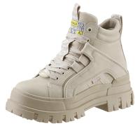 Schnürboots BUFFALO "ASPHA NC MID", Damen, Gr. 39, beige (beigefarben), Lederimitat, Schuhe Schnürboots, Schnürstiefelette, High Top Sneaker mit weicher Schaftrandpolsterung (67153927-39) beigefarben