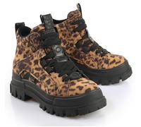 Schnürboots BUFFALO "ASPHA NC MID", Damen, Gr. 42, braun (braun, leo), Velourslederimitat, Schuhe Schnürboots, Trendboots, Stiefelette, Plateauboots im Leo-Look (88144701-42) braun, leo