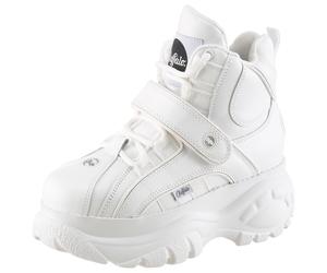 Schnürboots BUFFALO, Damen, Gr. 40, weiß, Kalbsleder, unifarben, Schuhe Schnürboots, High-Top Sneaker, Chunky Boots, Plateauboots mit kräftiger Laufsohle (29878219-40) weiß
