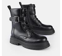 Schnürboots BUFFALO "LENNOX LACE UP VEGAN", Damen, Gr. 36, schwarz, Lederimitat, Schuhe Schnürboots, Bikerboots, Festivalboots, Plateauboots mit Reißverschluss (20711439-36) schwarz