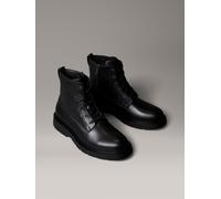 Schnürboots CALVIN KLEIN "COMBAT ESS LACE UP ZIP BOOT AOP", Herren, Gr. 45, schwarz, Leder, unifarben, Schuhe Schnürboots, Schnürstiefelette, Boots mit Monogramm-Print am Schaft (68863137-45) schwarz