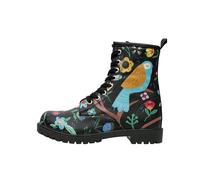 DOGO Long Boots - Flower & Birds BLACK - Vegane Damen Boots und Nachhaltige und Bunte Stiefeletten - Trendige Bequeme Stiefel für Damen