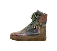 Schnürboots DOGO "Future High Top Boots Bear And Flowers Damen Stiefeletten", Damen, Gr. 38, Normalschaft, schwarz, Lederimitat, Schuhe Schnürboots, Handgefertigt (93753314-38) schwarz