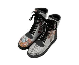 Schnürboots DOGO "Future High Top Boots Magic In The Air Damen Stiefeletten", Damen, Gr. 38, Normalschaft, bunt (grau), Lederimitat, Schuhe Schnürboots, Handgefertigt (97398710-38) grau