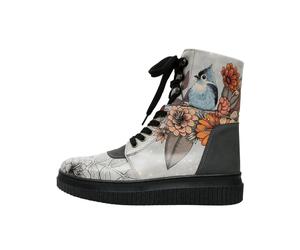 Schnürboots DOGO "Future High Top Boots Mon Cher Damen Stiefeletten", Damen, Gr. 38, Normalschaft, blau (grau, blau), Lederimitat, Schuhe Schnürboots, Handgefertigt (78745055-38) grau, blau
