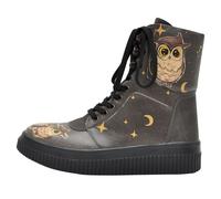 Schnürboots DOGO "Future High Top Boots Owl Family Damen Stiefeletten", Damen, Gr. 39, Normalschaft, braun, Lederimitat, Schuhe Schnürboots, Handgefertigt (29171553-39) braun