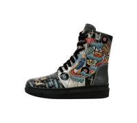 Schnürboots DOGO "Future High Top Boots Stay Groovy Damen Stiefeletten", Damen, Gr. 38, Normalschaft, bunt (schwarz), Lederimitat, Schuhe Schnürboots, Handgefertigt (60853948-38) schwarz