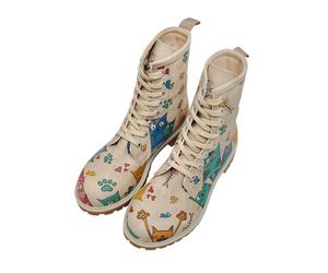 Schnürboots DOGO "Long Boots Schnürstiefel Cat Lovers Damen Stiefeletten, Longe", Damen, Gr. 39, Normalschaft, bunt (natur), Lederimitat, Schuhe Schnürboots, Handgefertigt (36229615-39) natur