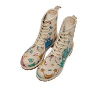Schnürboots DOGO "Long Boots Schnürstiefel Cat Lovers Damen Stiefeletten, Longe", Damen, Gr. 40, Normalschaft, bunt (natur), Lederimitat, Schuhe Schnürboots, Handgefertigt (36229615-40) natur