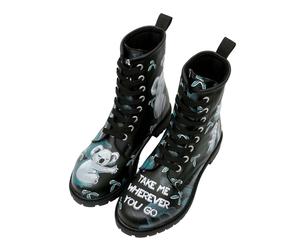 Schnürboots DOGO "Long Boots Schnürstiefel Koala Hug Black Damen Stiefeletten", Damen, Gr. 40, Normalschaft, schwarz, Lederimitat, Schuhe Schnürboots, Handgefertigt (12811055-40) schwarz
