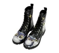 Schnürboots DOGO "Long Boots Schnürstiefel Owls Family Black Damen Stiefeletten", Damen, Gr. 41, Normalschaft, schwarz, Lederimitat, Schuhe Schnürboots, Handgefertigt (97353556-41) schwarz