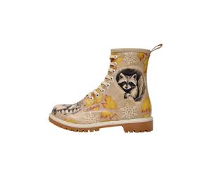 Schnürboots DOGO "Long Boots Schnürstiefel Raccoon Damen Stiefeletten, Longe", Damen, Gr. 41, Normalschaft, bunt (natur), Lederimitat, Schuhe Workerboots Schnürboots, Handgefertigt (51470115-41) natur