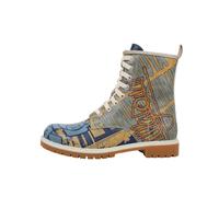 Schnürboots DOGO "Longe Boots Schnürstiefel Dynamic Spirit Damen Stiefeletten", Damen, Gr. 40, Normalschaft, gelb, blau, Lederimitat, Schuhe Schnürboots, Handgefertigt (76735317-40) gelb, blau