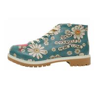 Schnürboots DOGO "Shortcut Boots Hedge-Hug Damen Stiefeletten, Shortcut Boots", Damen, Gr. 36, Normalschaft, blau (blau, beige), Lederimitat, Schuhe Schnürboots, Handgefertigt (66305147-36) blau, beig