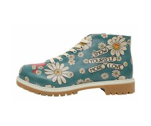 Schnürboots DOGO "Shortcut Boots Hedge-Hug Damen Stiefeletten, Shortcut Boots", Damen, Gr. 36, Normalschaft, blau (blau, beige), Lederimitat, Schuhe Schnürboots, Handgefertigt (66305147-36) blau, beig
