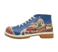 Schnürboots DOGO "Shortcut Boots Hedge-Hug Damen Stiefeletten, Shortcut Boots", Damen, Gr. 38, Normalschaft, bunt (blau, gelb), Lederimitat, Schuhe Schnürboots, Handgefertigt (74316244-38) blau, gelb