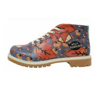 Schnürboots DOGO "Shortcut Boots Hedge-Hug Damen Stiefeletten, Shortcut Boots", Damen, Gr. 38, Normalschaft, blau (blau, orange), Lederimitat, Schuhe Schnürboots, Handgefertigt (34078648-38) blau, ora