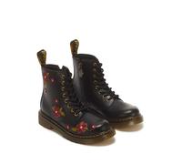 Schnürboots DR. MARTENS "1460 J black T Lamper", Mädchen, Gr. 36, schwarz (dunkelbraun kombiniert), Leder, bestickt, Schuhe Schnürboots, Herbstboots, Mini&Me mit farbiger Blumenstickerei (92044655-36)