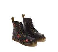 Schnürboots DR. MARTENS "1460 Y Black T Lamper", Mädchen, Gr. 38, schwarz, Leder, Schuhe Schnürboots, Schnürstiefelette mit bunter Blütenstickerei (82330302-38) schwarz