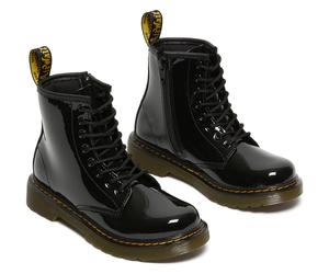 Schnürboots DR. MARTENS "Junior 1460 8-Loch Lacklederstiefel", Damen, Gr. 31, schwarz, Lackleder, glänzend, Schuhe Schnürboots, Lackstiefel, Kinderstiefel, Freizeitschuh mit Reißverschluss (78363958-3