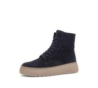Schnürboots GABOR, Damen, Gr. 42, schwarz, blau, Veloursleder, unifarben, Schuhe Schnürboots, Schnürstiefelette mit modischer Plateausohle und Ziernaht am Plateau (78166315-42) schwarz, blau