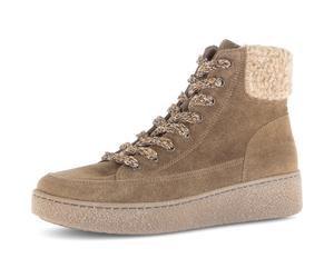Schnürboots GABOR "DAVOS", Damen, Gr. 40, braun (hellbraun), Textil, Veloursleder, Schuhe Schnürboots, Plateau, Schnürstiefelette in Komfortweite H (= sehr weit) (81427666-40) hellbraun