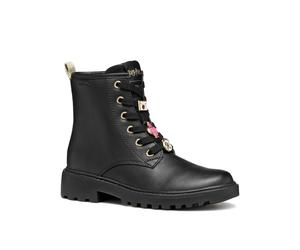 Schnürboots GEOX "J CASEY GIRL Harry Potter", Mädchen, Gr. 36, schwarz, Synthetik, Schuhe Schnürboots, Stiefel, Biker Boots mit Blockabsatz (90908235-36)